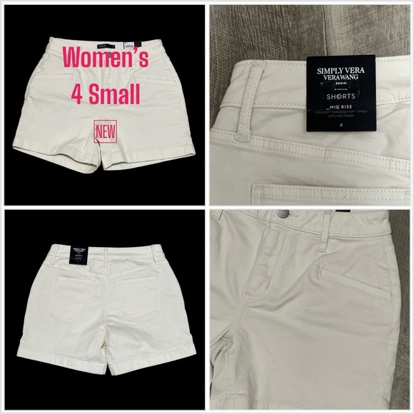 Women's Simply Vera Vera Wang 4 Small Shorts White Jeans Stretch Denim NWT - Picture 1 of 9